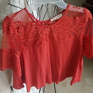 Crop top coral embroidery top